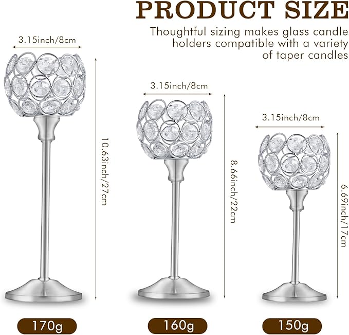 Crystal Candle Holders Set of 16 for Wedding Centerpieces Gold Or Silver Candle Holders Bulk Decorative Tealight Candle Holder for Wedding, Party,Table Centerpieces Decoration (Silver, 2 Sets(6 Pcs))