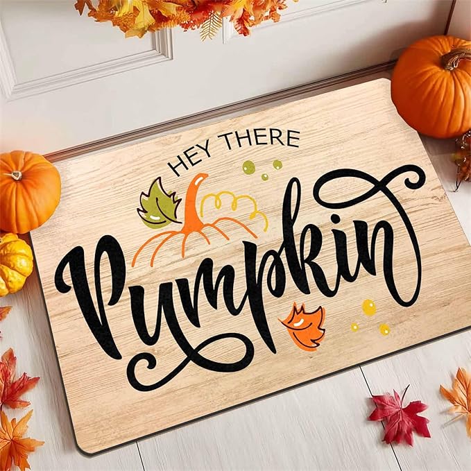 Happy-Thanksgiving Hello Fall Door Mat, Pumpkin Welcome Mat for Indoor Outdoor Entrance Floor Mats Non Slip Vintage Doormat for Autumn Halloween Thanksgiving Farmhouse Decor, 24"x16"inch