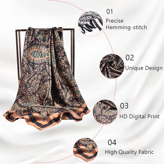 4Pcs Silk Head Scarves for Women Satin Hair Scarf 35”Large Square Bandana Silk Like Neck Scarf Shawl