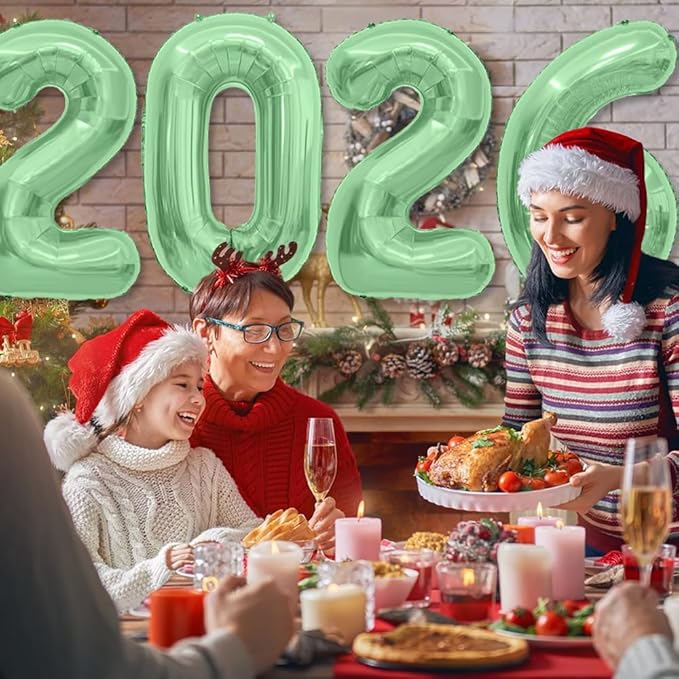 2026 Balloons Number Balloons 2026 Balloon Numbers, 40 Inch Foil Number Balloon for New Year Eve Festival Christmas Birthday Wedding Anniversary New Years Decorations Party Supplies Green