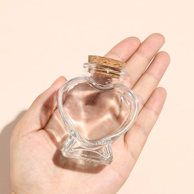 12 Pack 50ml Empty Clear Glass Heart-Shaped Bottles Decorative, Heart Glass Bottle with Cork Stopper, Labels & String, Magic Potion Bottles for Wedding Party, DIY Decoration & Wish Messages