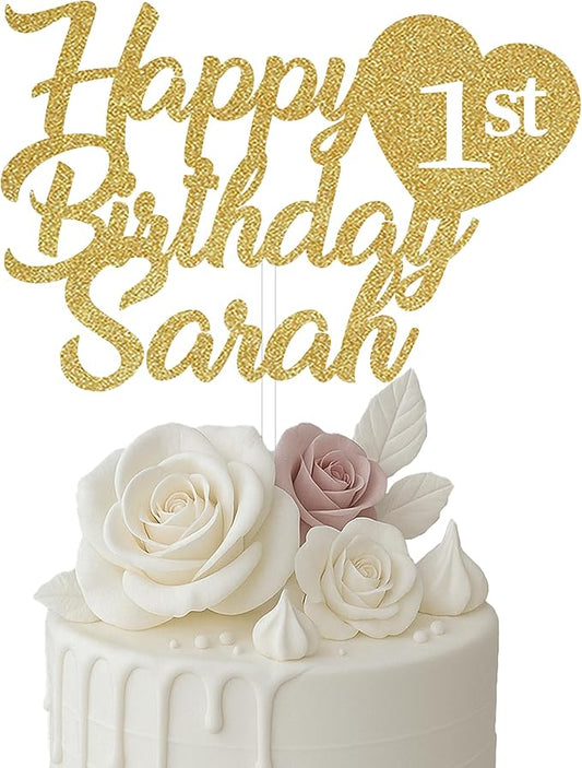 Happy Birthday Cake Topper, Birthday Custom Cake Topper Gold Glitter, Personalized Cake Topper, Custom Text Cake Topper