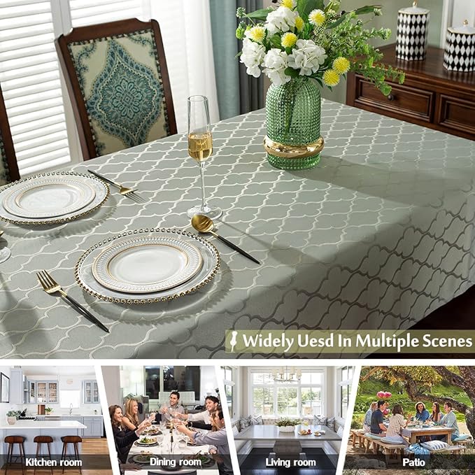 SASTYBALE Jacquard Tablecloth Damask Fabric Table Cloth, Water Resistant & Wrinkle Free Polyester Table Cover for Kitchen Dining Tabletop Use (Rectangle/Oblong, 60" x 120" (10-12 Seats), Gray)