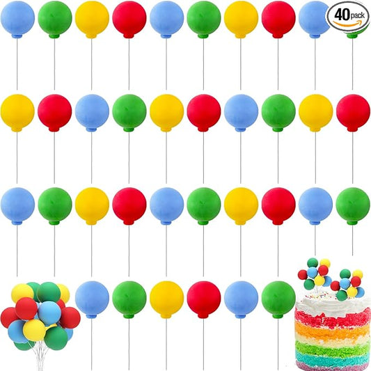 Sieral 40 Pcs Mini Balloon Cake Toppers Colorful Rainbow Cake Topper Round Clay Balls Cupcake Toppers for Birthday Baby Shower Wedding Party Decorations (Classic Color,Clay)