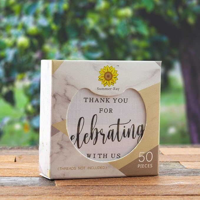 Summer-Ray 50pcs Elegant Square Thank You for Celebrating with Us Favor Tags Wedding Gift Tags (White)