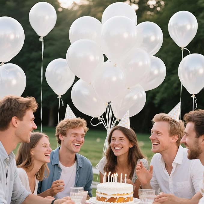 KAWKALSH Pearl White Balloon 110pcs, 12 Inch Thickened Latex Party Balloons Helium Bright Color for Birthday Baby Shower Wedding Party Supplies Arch Garland Decoration