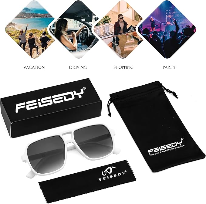 FEISEDY Retro Square Aviator Sunglasses Women Men 70s Vintage Trendy Plastic Frame Sun Glasses B4158