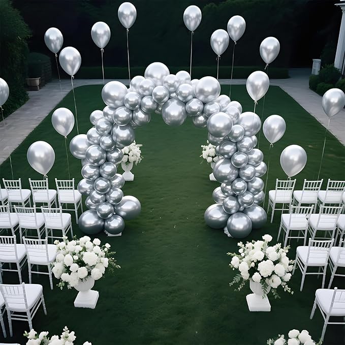 KAWKALSH Metallic Silver Balloon 12 Inch, 110pcs Latex Party Balloons Helium Bright Color for Birthday Baby Shower Wedding Party Supplies Arch Garland Decoration