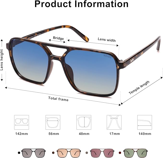 SOJOS Trendy Vintage Aviator Square Sunglasses For Womens Mens Retro 70s UV400 Women Sun Glasses SJ2327