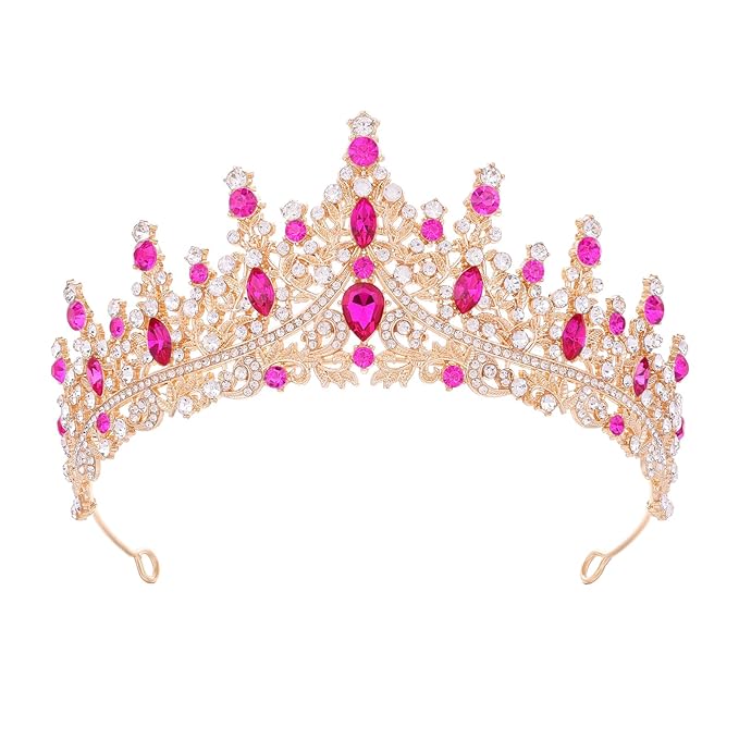 Hot Pink Tiara for Women Crystal Queen Crowns Rhinestone Princess Tiaras for Girl Wedding Headband for Bride Hair Accessories for Halloween Costume Birthday Party Prom Mother's Gifts