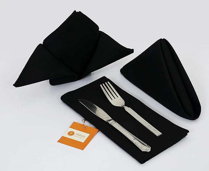 TARAN LIVING Cotton Table Décor Durable Washable Table Cloth Napkins Set Dinner Fall Sustainable Cotton Cloths Perfect for Gifts - Set of 12 18x18 Inch - Black