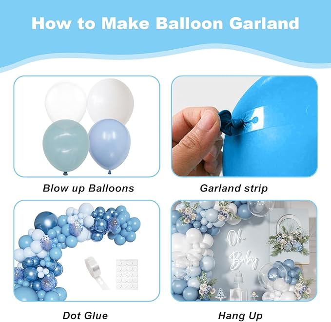 Dusty Blue Balloon Arch Kit, Dusty Blue and White Balloon Arch Garland Kit Light Blue Macaron Blue White Pearl Balloons for Boys Wedding Birthday Baby Shower Gender Reveal Decorations