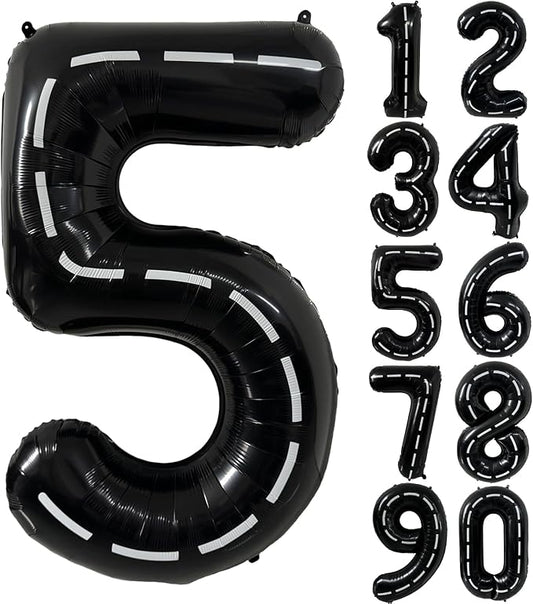 40 Inch Race Car Black Number Balloons Race Car Birthday Party Balloons Large Black Number 5 Balloons Boys 5th Birthday Party Race Car Theme Party Decorations Supplies（Digital 5）