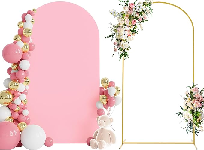Wokceer 7.2 FT Wedding Arch Backdrop Stand and Arch Cover Metal Arch Stand with Arch Stand Cover for Birthday Party Wedding Ceremony Bridal Baby Shower Event Decor