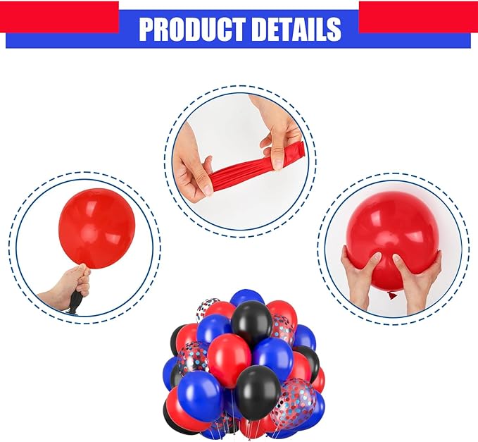60PCS Blue Red and Black Balloons,Blue Red and Black Balloon Arch Kit Red Black and Blue Birthday Decorations,Suitable for Hero Party Birthday Shower Graduation Party Decorations