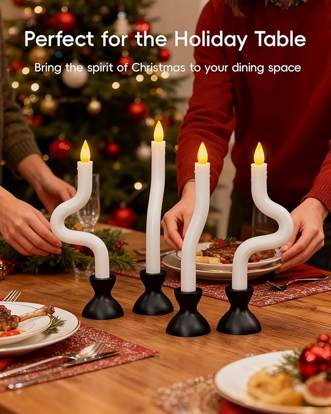 COOLWUFAN Window Candles with Remote Timer, 3 Pcs Flameless Taper Candles Battery Operated with Black Holder, Realistic LED Flickering Flame Dripless, Christmas Decorations Indoor for Home Party Fall