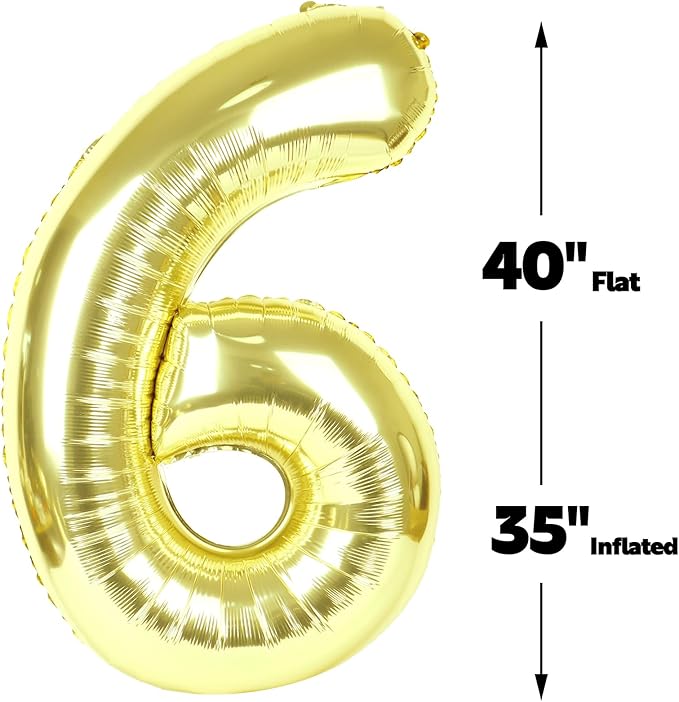 2026 Champagne Gold 40 Inch Mylar Foil Number 6 Balloon, Birthday Balloons for 6 16 Boy Girl Party Decorations Supplies,Light Gold Big Helium Balloon Numbers for 26 36 46 60 Men Women Anniversary
