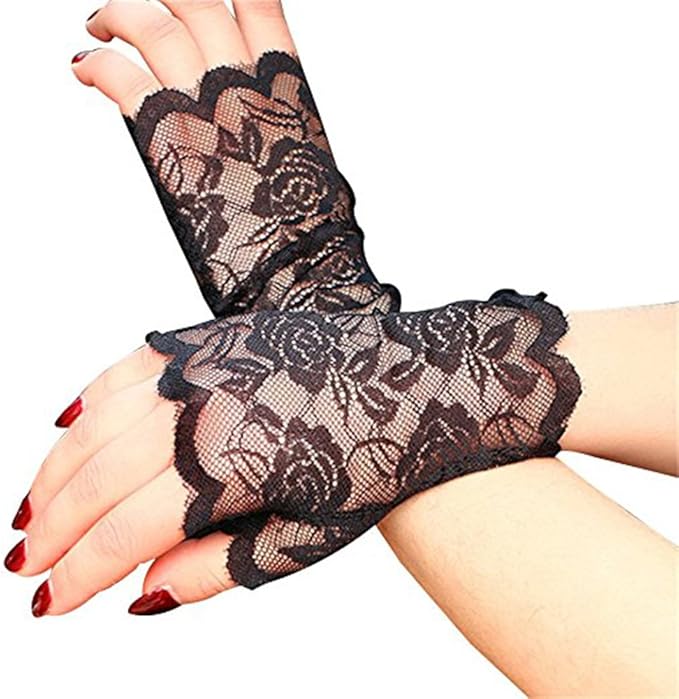 Womens Lace Headband Neon Earrings Fingerless Gloves for 80's Party Pop Diva Costume Accessories