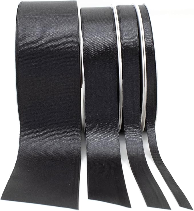 Black Satin Ribbon - 1 inch x 50 Yards, Double Face Solid Color, Thick and Durable Ribbon Roll for Gift Wrapping, Crafts, Hair and Multiple Decorations