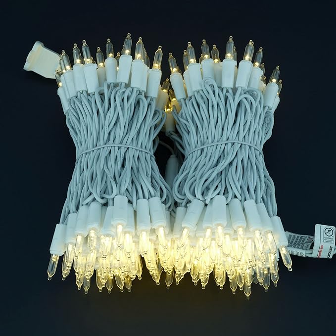 200 Count Warm White LED Christmas Lights, 66 ft White Wire UL Certified Commercial Grade Holiday String Light Set (Warm White)