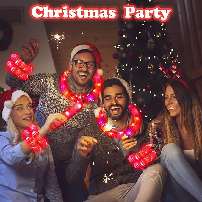 24 PCS Red Glow Sticks Party Favors for Kids, Christmas LED Light Up Necklaces Bracelets Accessories for Toddlers, Glow New Year Eve Party Supplies Birthday Dance Camping Decorations for Boys Girls