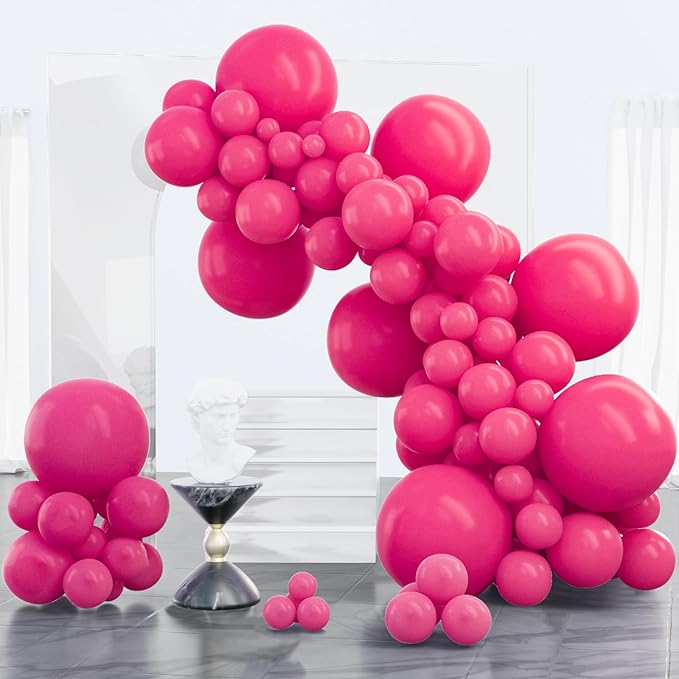 PartyWoo Hot Pink Balloons 100 pcs Different Sizes of 18 12 10 5 Inch Magenta Fuchsia Dark Pink Balloon Arch Kit Garland for Valentine's Day Baby Shower Princess Birthday Party Decorations Pink-Y12