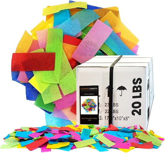 Ultimate Confetti, Multicolor Biodegradable Confetti - Rectangular Fluttering Tissue Paper Confetti for Cannon and Launcher use – Best for Gender Reveal, Parties, Concerts and Weddings - 20 lb, 320 oz