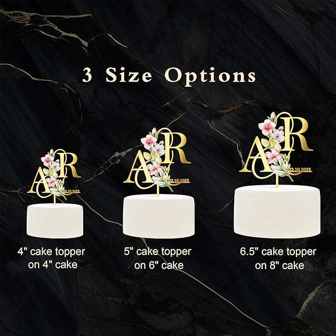 Personalized Spring Wedding Cake Topper in Acrylic Custom Bride and Groom Initial Cake Topper Wedding Date Cake Decoration (Spring Flowers)