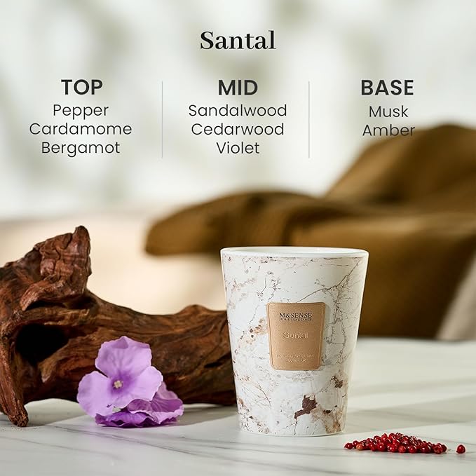 M&SENSE Santal Scented Candles for Home, 3 Wick Highly Scented Jar Candle, 14.1 Oz 80H Long Lasting Burning Christmas Candle for Women, Aromatherapy Candles for Holiday Christmas Gift