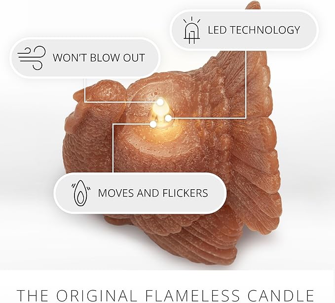Luminara Flameless Fall Harvest Decor - Turkey Figural LED Candle Natural Color, Adobe, 5.3" x 7.5" Real Wax Moving Flame Battery Operated w/Timer