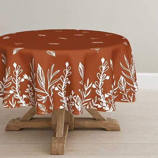 Horaldaily Fall Tablecloth 60×60 Inch Round, Thanksgiving Autumn Harvest Caramel Wild Flowers Table Cover for Party Picnic Dinner Decor