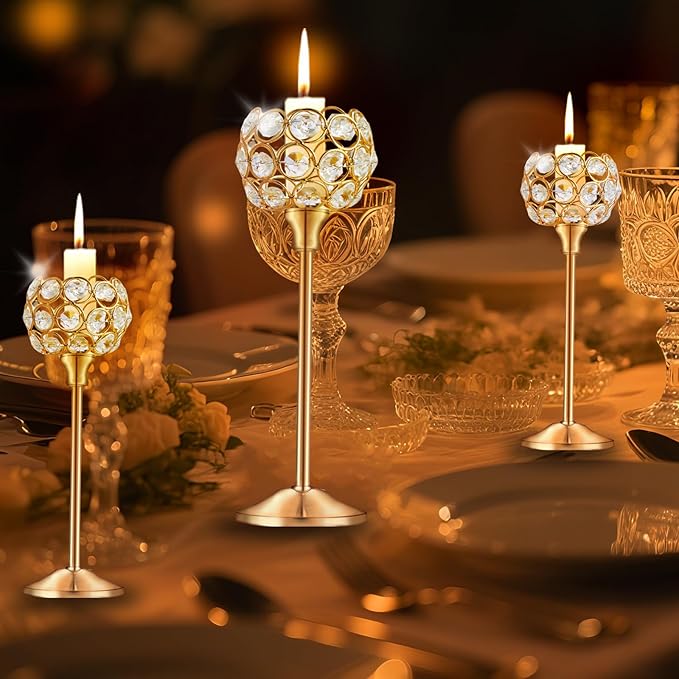 Crystal Candle Holders Set of 16 for Wedding Centerpieces Gold Or Silver Candle Holders Bulk Decorative Tealight Candle Holder for Wedding, Party,Table Centerpieces Decoration (Golden, 4Sets(12 Pcs))