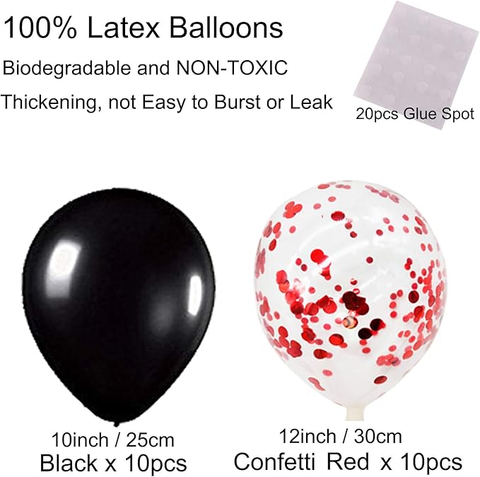ZERODECO Party Decoration, Hanging Paper Fans Pom Poms Flowers Garlands String Polka Dot and Triangle Bunting Flags Easy to Assemble - Black and Red