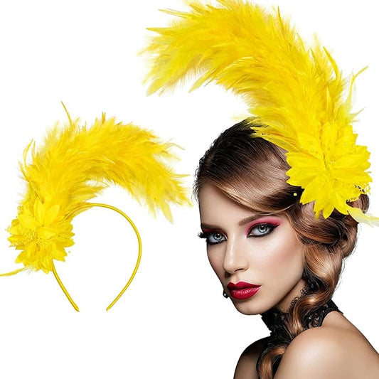 Feathers Fascinator Headband 1920s Queen Headpiece Fascinators Hats for Women Tea Party Flower Headpiece