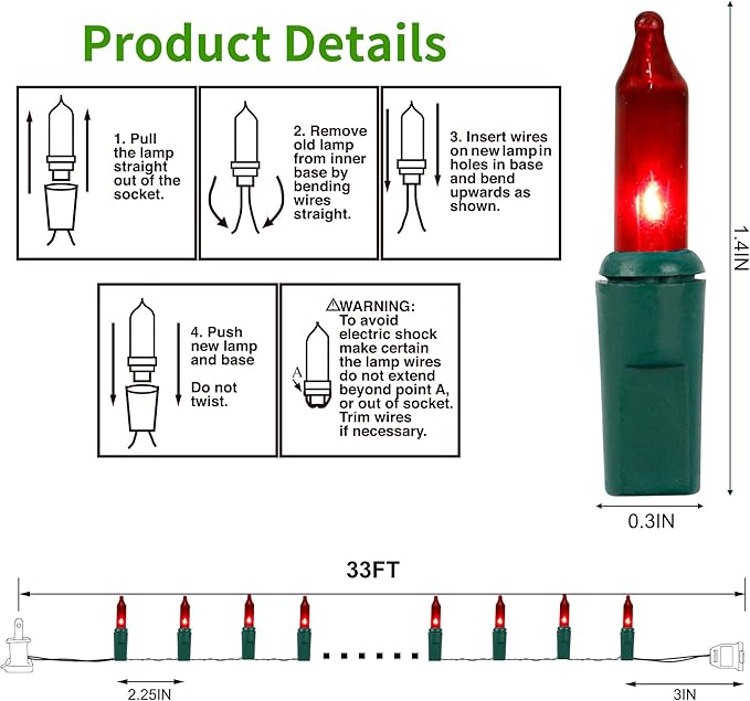 LJLNION 3 Sets Christmas Lights, 150 Count 33 FT Each Mini String Lights, Green Wire Fairy Lights, 120V UL Certified Connectable Xmas Tree Light for Holiday Winter Patio Party Outdoor Decoration, Red