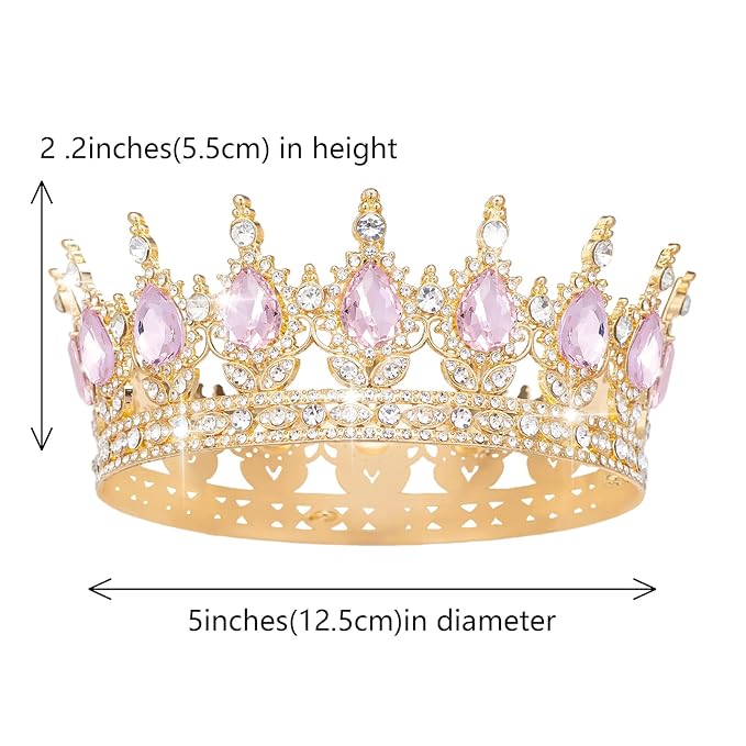 Queen Crown Rhinestone Wedding Crowns and Tiaras for Women Costume Party Hair Accessories Princess Birthday Crown Crystal Bridal Crown (Gold & Pink Crown)
