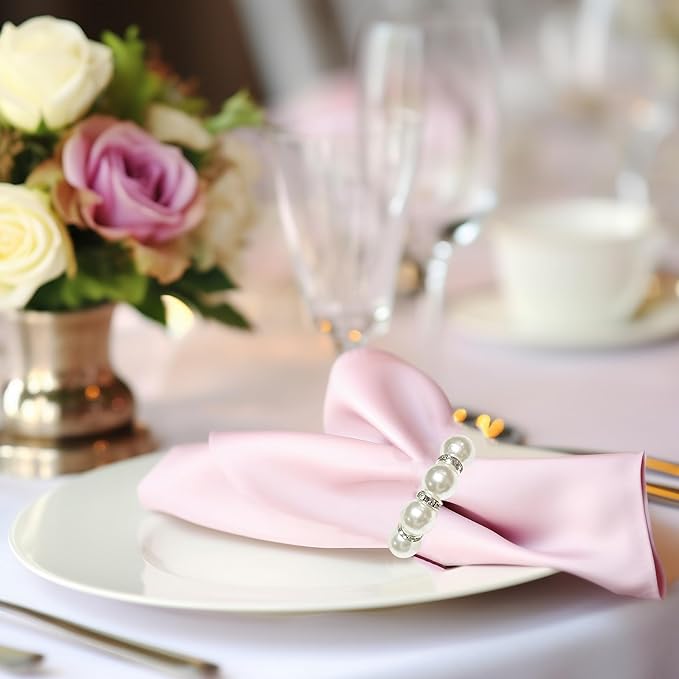 100 Pcs White Disposable Napkin Rings,Imitation Pearl Ring Napkin Holder Delicate White Beaded Serviette Buckles for Wedding Party Dinner Table Decor and Daily Use（100 pcs）