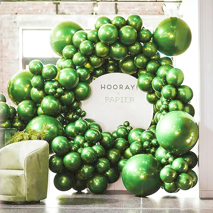 PartyWoo Metallic Green Balloons 100pcs Different Sizes of 18 12 10 5 Inch Metallic Apple Green Balloons for Graduation Spring Forest Summer Wedding Baby Shower Birthday Party Decorations Green-G121