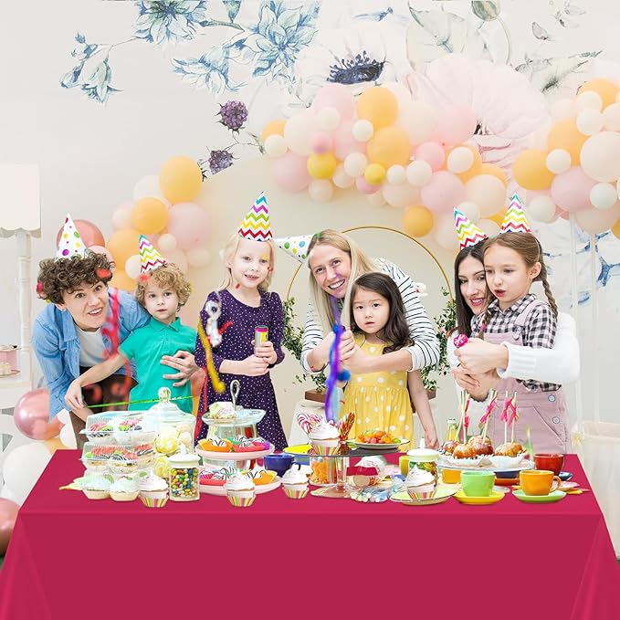 WNINK 2 Pack Bright Red Plastic Tablecloth Disposable Table Covers 54" x 108" Table Cloths for Bridal Shower Engagement Wedding Birthday Picnic Parties