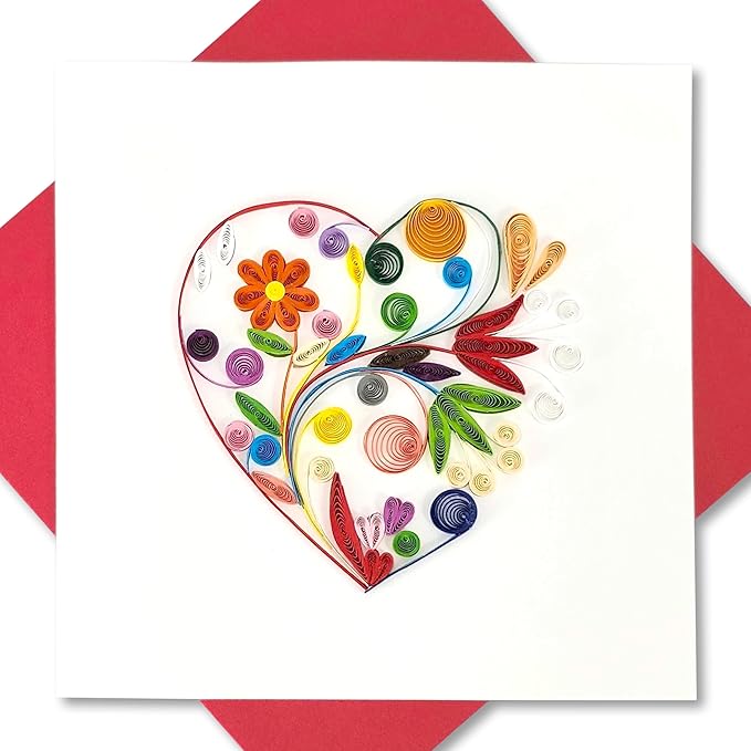 Quilled Cards - Heart Quilled Card for Women - Blank Inside Thank You or Happy Birthday Greeting Cards for Mom, Wife, Sister - 6x6 Handmade Paper Art Design with Envelope (Special Heart)