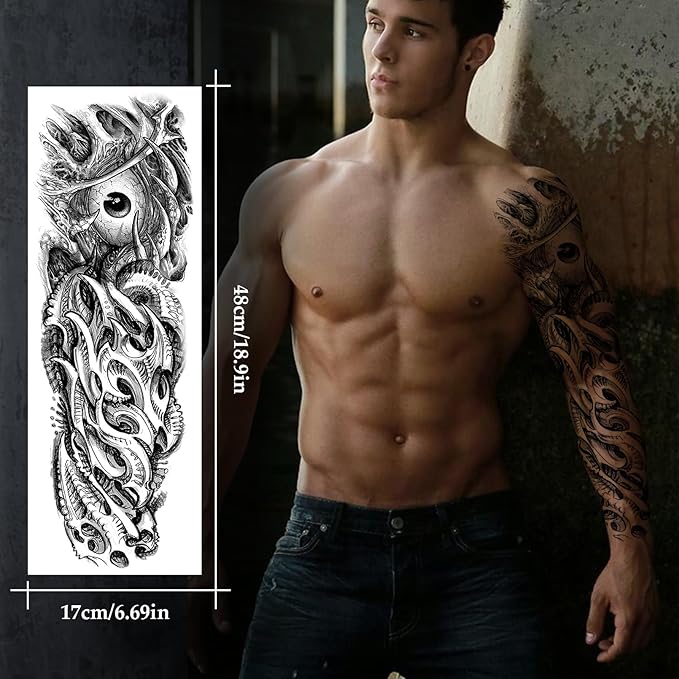 VERKSTAD 12 Sheets Large Full Arm Temporary Tattoos for Adults, Waterproof Realistic Flower Myth Angel Skull Fake Tattoos, Eagle Dragon Horse Tattoo Kits Hand Body Art for Parties Festivals Cosplay