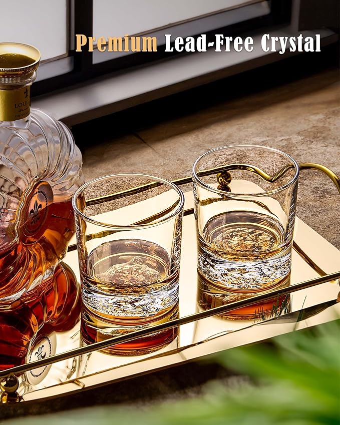 JBHO Premium Whiskey Glasses with Different Animals On Heavy Base, 10 Oz Double Old Fashioned Glasses Set of 4, Lowball Rocks Glasses with Deluxe Gift Box for Men, Serving Bourbon, Scotch