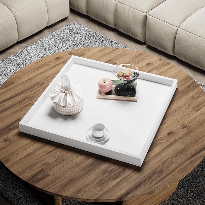 Ottoman Tray for Coffee Table Living Room Wood Serving Tray Large Wooden Square 20 Inches White