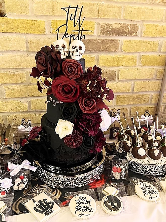 Roses Artificial Flowers Burgundy Fake Flower Bulk with Stems for DIY Wedding Bouquet Bridal Baby Shower Centerpiece Table Decorations Silk Faux Floral Arrangements Party Home Decor Red Black