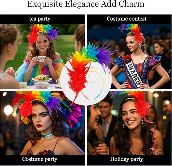 Feathers Fascinator Headband 1920s Queen Headpiece Fascinators Hats for Women Tea Party Flower Headpiece