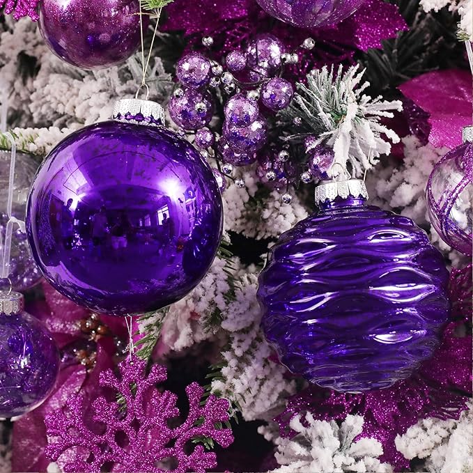 Large Christmas Ball Ornaments, Oversized Shatterproof Plastic Decorative Hanging Mercury Ornaments Ball for Xmas Holiday Party Decorations (Purple, 6.0")