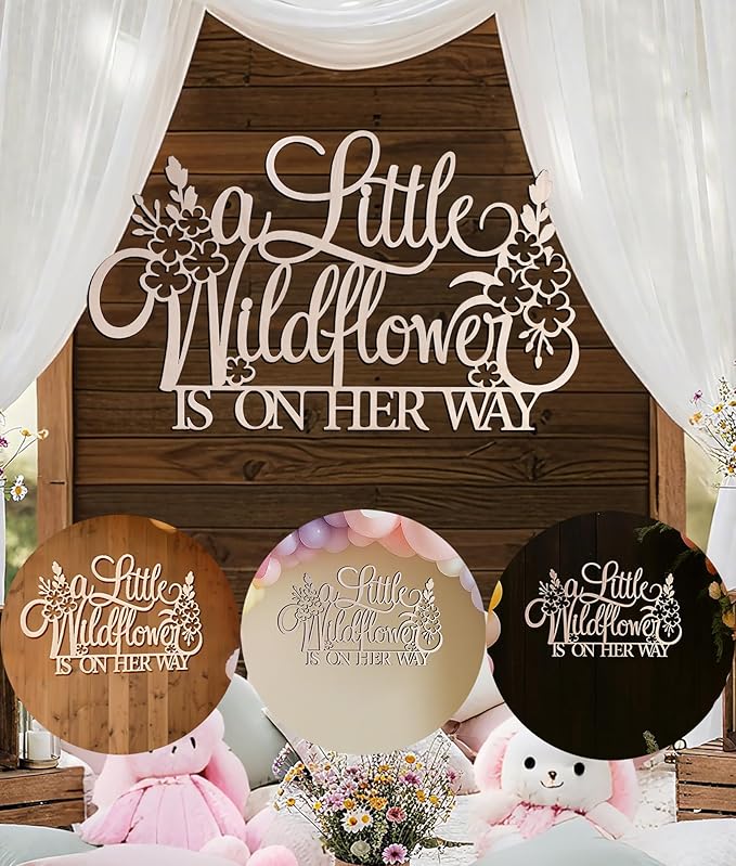 Little Wildflower Backdrop Wooden Sign - A Little Wildflower is On the Way Background Wall Decoration Wood Sign, Baby Shower & Gender Reveal Decor (Little Wildflower Backdrop Wooden Sign)