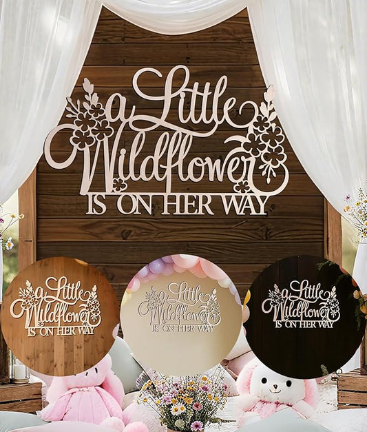 Little Wildflower Backdrop Wooden Sign - A Little Wildflower is On the Way Background Wall Decoration Wood Sign, Baby Shower & Gender Reveal Decor (Little Wildflower Backdrop Wooden Sign)