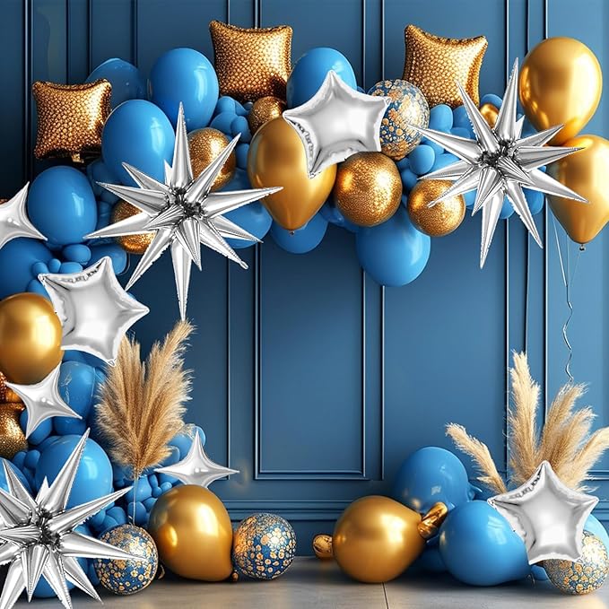 22 Pcs Silver Star Balloons,22/18/10 Inch Star Foil Mylar Balloon,Spike Balloon and Four Pointed Balloons for Party Supplies Christmas Birthday Wedding Photo Booth (Silver)
