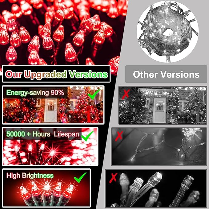 750 LED 240FT Christmas String Lights Outdoor, 12 Pro Modes and Timer Memory & Brightness, Plug in Waterproof Dark Green Wire Twinkle Light for for Xmas Yard Tree Wedding Party Decor (Red)
